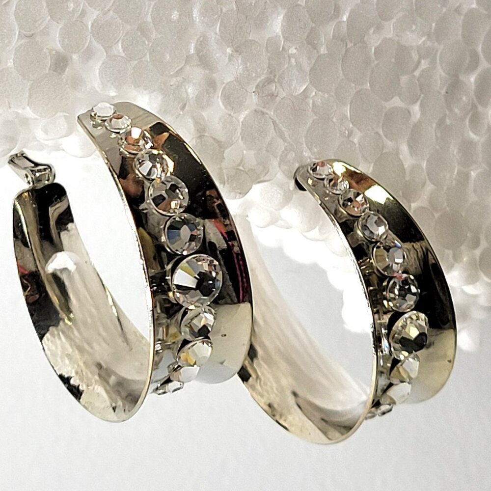 Silver and Crystal Hoop Earrings